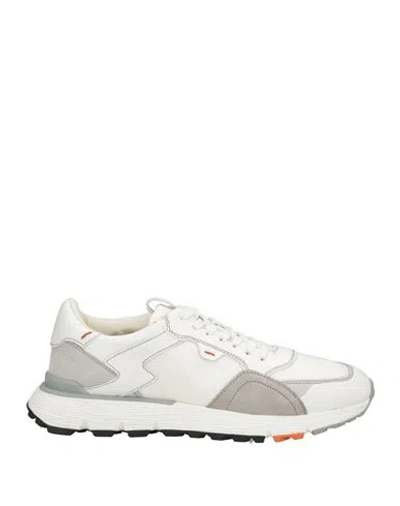 Santoni Man Sneakers White Size 9 Leather, Textile Fibers
