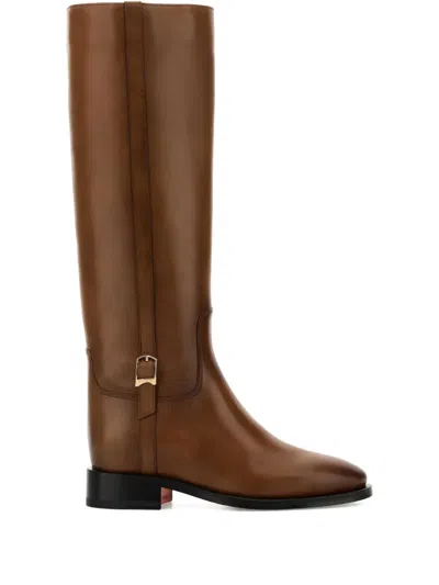 Santoni Knee-high Leather Mandy Buckle Boots In Brown