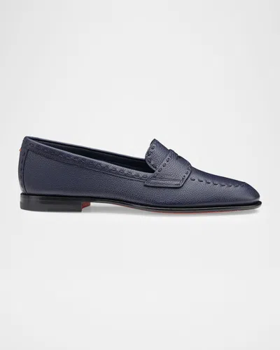 Santoni Marlene Leather Penny Loafers In Blue