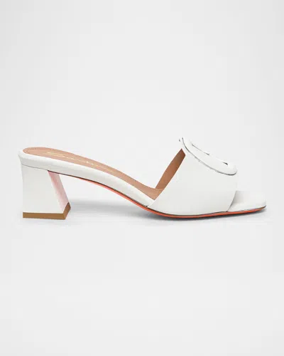 SANTONI MARTA LEATHER BUCKLE MULE SANDALS