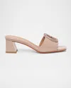 Santoni Marta Patent Crystal-buckle Mule Sandals In Nude