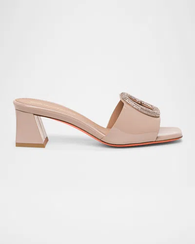 Santoni Marta Patent Crystal-buckle Mule Sandals In Pink