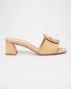 Santoni Marta Raffia Buckle Mule Sandals In Beige