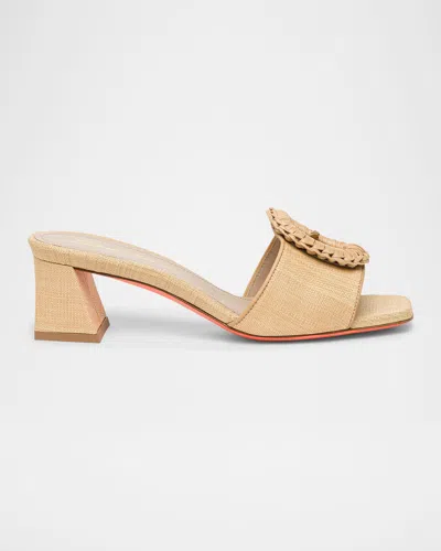 SANTONI MARTA RAFFIA BUCKLE MULE SANDALS