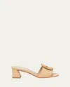 Santoni Marta Raffia Buckle Mule Sandals In Beige