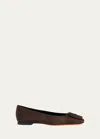 Santoni Maya Suede Buckle Ballerina Flats In Brown