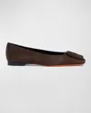 Santoni Maya Suede Buckle Ballerina Flats In Brown