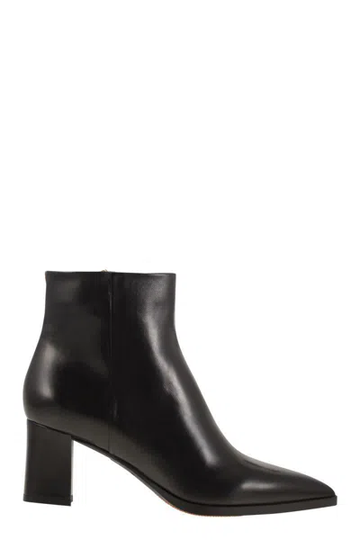 Santoni Medium Heel Leather Ankle Boot In Black