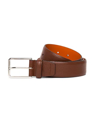 SANTONI MEN'S ADJUSTABLE GRAINED LEATHER BELT
