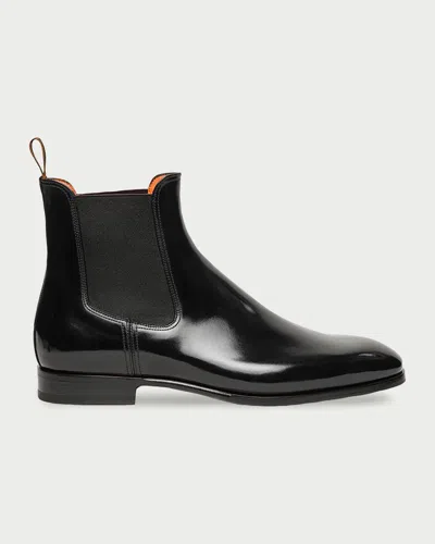 Santoni Men & Apos;s Archerboot Leather-sole Burnished Calfskin Chelsea Boots In Black