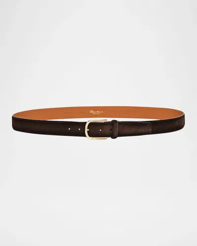 Santoni Men & Apos;s Cintura Fibbia Suede Round-buckle Belt In Multi
