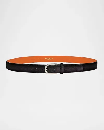 Santoni Men & Apos;s Cintura Fibbia Suede Round-buckle Belt In Dark Grey