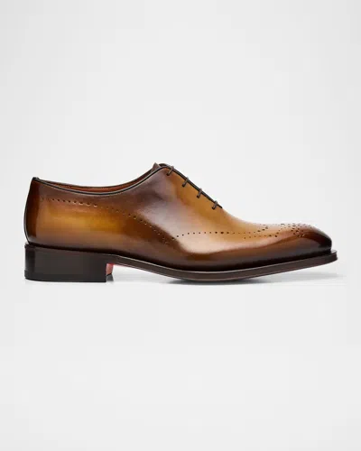Santoni Men's Kaj Bicolor Brogue Leather Oxfords In Light Brown