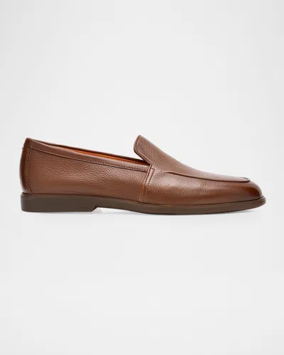 Santoni Men & Apos;s Malibu Grained Leather Rubber-sole Loafers In Brown