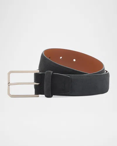 Santoni Men & Apos;s Square-buckle Suede Belt In Grey