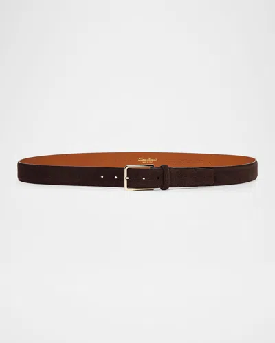 Santoni Men & Apos;s Suede Buckle Belt In Dark Brown