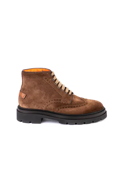 Santoni Men's Ankle Boot With Non-slip Rubber Sole In Brown