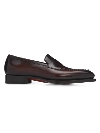 Santoni Men's Arco Leather Loafers In Burgundy