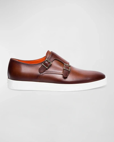 Santoni Men's Atlantis Leather Double Monk Strap Shoes In Brown