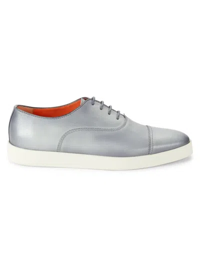 Santoni Men's Behemoth Metallic Leather Oxfords In Grey