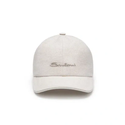 Santoni Men's Beige Fabric Baseball Cap Natural In Neutral