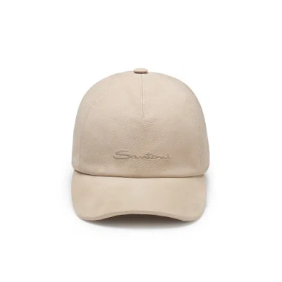Santoni Men's Beige Nubuck Baseball Cap Natural In Neutral