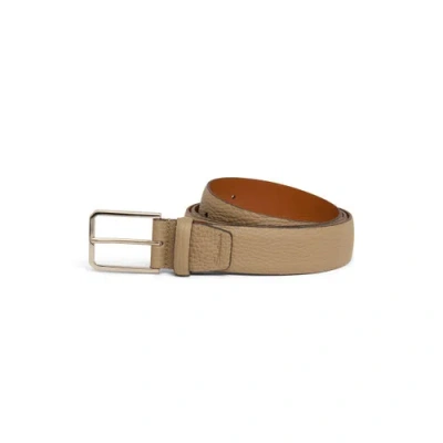 Santoni Men's Beige Tumbled Leather Adjustable Belt Terracruda Dove Grey In Brown