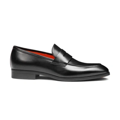 Santoni Men's Black Leather Penny Loafer