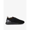 Santoni Lace-up Leather And Fabric Sneakers In Black