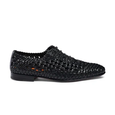 Santoni Men's Black Woven Leather Lace-up Shoe