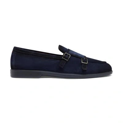 Santoni Double Monk Strap Loafer In Blue