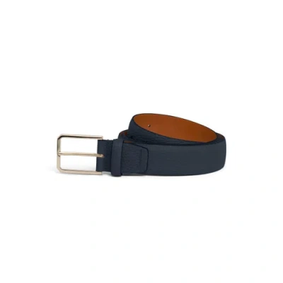 Santoni Men's Blue Tumbled Leather Adjustable Belt Adriatico Blue