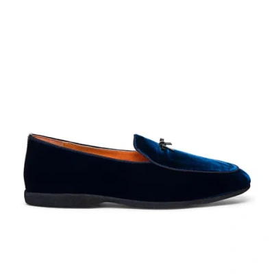 Santoni Men's Blue Velvet Slipper With Bow Detail