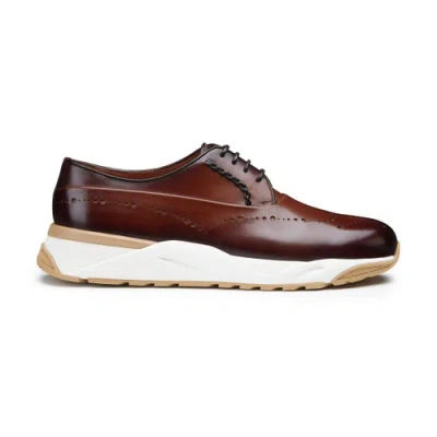 Santoni Men's Brown Leather Derby Brogue Lace-up Urbino Brown
