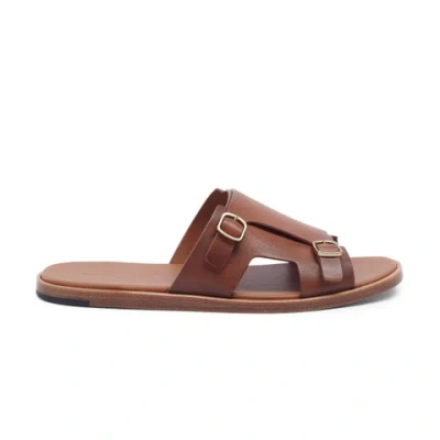 Santoni Men's Brown Leather Double-buckle Sandal