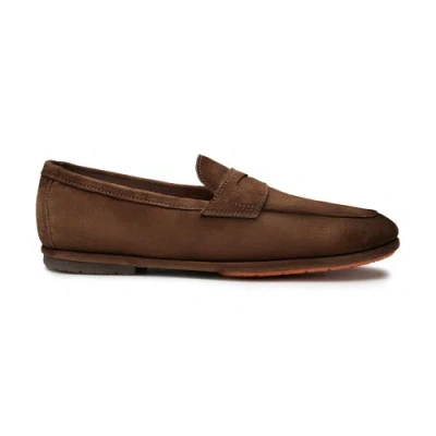 Santoni Carlo Driving Loafer Penny Strap Rubber Sole In Brown