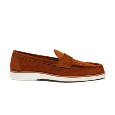 Santoni Suede Penny Loafers In Light Brown