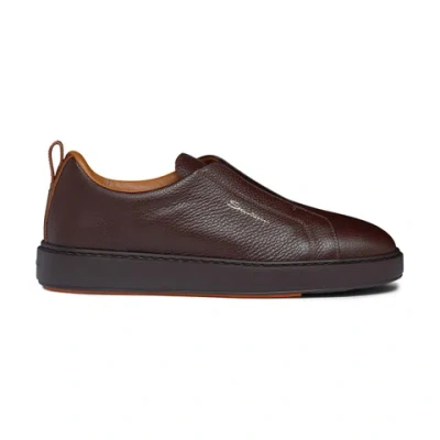 Santoni Men's Burgundy Tumbled Leather Slip-on Sneaker