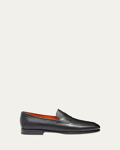 Santoni Adrian Grained-leather Loafers In Black