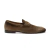 Santoni Suede Moccasins With Tapered Shape And Rubber Sole In Brown