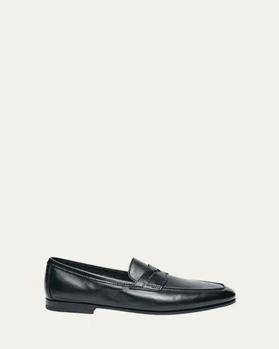 Santoni Men's Carlos Reverse Goodyear Leather Loafers In Dark Brown