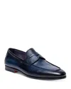 Santoni Leather Cashmere-lined Carlos Loafers In Blue