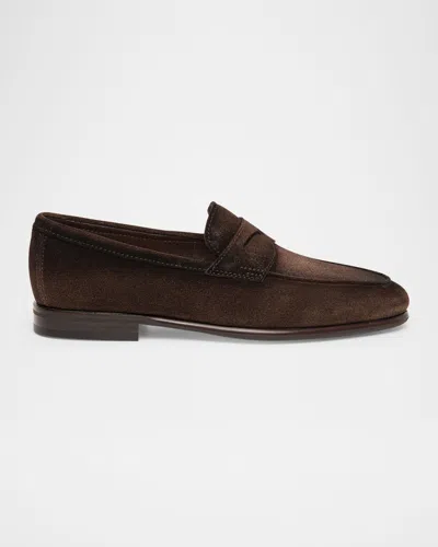 SANTONI MEN'S CARLOS SUEDE PENNY LOAFERS