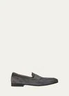 Santoni Suede Carlos Penny Loafers In Dark Grey