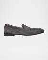 Santoni Suede Carlos Penny Loafers In Dark Grey