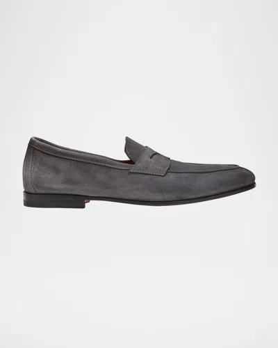 SANTONI MEN'S CARLOS SUEDE PENNY LOAFERS