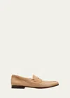 Santoni Suede Penny Loafers In Beige