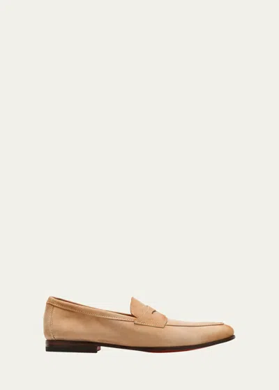 Santoni Men's Carlos Suede Penny Loafers In Beige