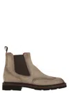 Santoni Men Chelsea Brogue Suede Ankle Boot In Brown