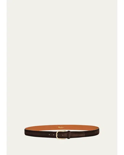 Santoni Men's Cintura Fibbia Suede Round-buckle Belt In Brown